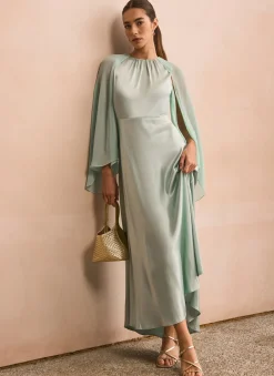 Discount Satin Cape Maxi Dress Occasion Dresses|Occasion Dresses