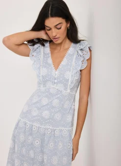 Best Striped Broderie Midi Dress Summer Dresses|Midi Dresses