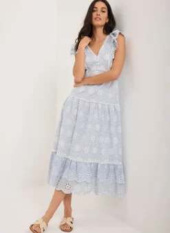 Best Striped Broderie Midi Dress Summer Dresses|Midi Dresses