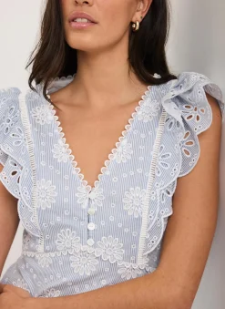 Best Striped Broderie Midi Dress Summer Dresses|Midi Dresses