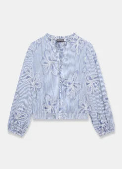 New Striped Embroidered Floral Blouse Shirts & Blouses
