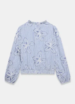New Striped Embroidered Floral Blouse Shirts & Blouses