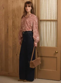 Outlet Brown Floral Print Blouse Shirts & Blouses
