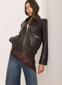 Discount Leather Collared Bomber Jacket Jackets|Leather & Suede Jackets
