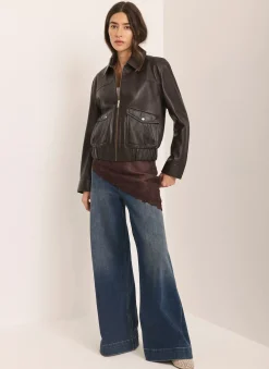 Discount Leather Collared Bomber Jacket Jackets|Leather & Suede Jackets