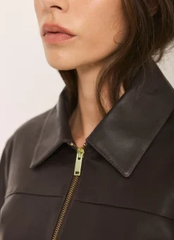 Discount Leather Collared Bomber Jacket Jackets|Leather & Suede Jackets