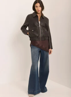 Discount Leather Collared Bomber Jacket Jackets|Leather & Suede Jackets