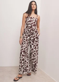 Online Brown Linen Blend Floral Print Wide Leg Trousers Wide Leg Trousers|Trousers
