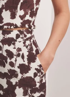 Online Brown Linen Blend Floral Print Wide Leg Trousers Wide Leg Trousers|Trousers
