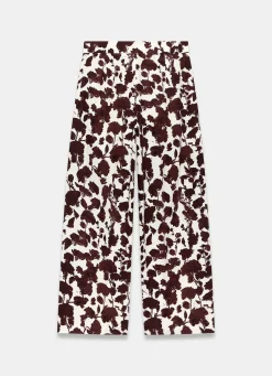 Online Brown Linen Blend Floral Print Wide Leg Trousers Wide Leg Trousers|Trousers