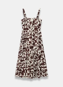 Discount Linen Blend Printed Midi Dress Summer Dresses|Midi Dresses