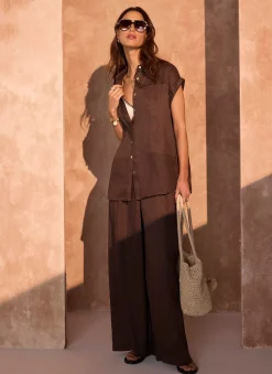 Sale Linen Blend Wide Leg Trousers Wide Leg Trousers|Trousers