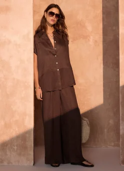 Sale Linen Blend Wide Leg Trousers Wide Leg Trousers|Trousers