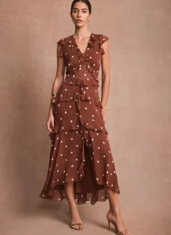 New Polka Dot Print Ruffle Midi Dress Occasion Dresses|Occasion Dresses