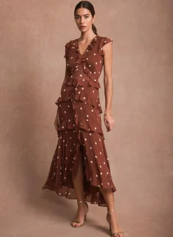 New Polka Dot Print Ruffle Midi Dress Occasion Dresses|Occasion Dresses