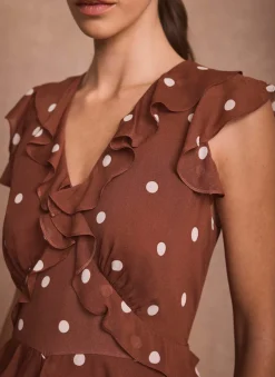 New Polka Dot Print Ruffle Midi Dress Occasion Dresses|Occasion Dresses