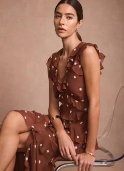 New Polka Dot Print Ruffle Midi Dress Occasion Dresses|Occasion Dresses