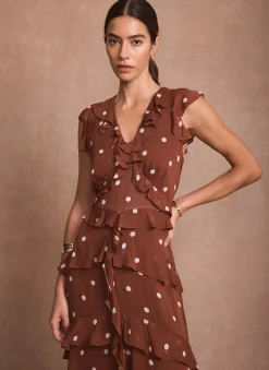 New Polka Dot Print Ruffle Midi Dress Occasion Dresses|Occasion Dresses