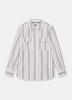 Discount Striped Cotton Scallop Detail Shirt Shirts & Blouses