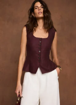Linen Blend Peplum Waistcoat Waistcoats