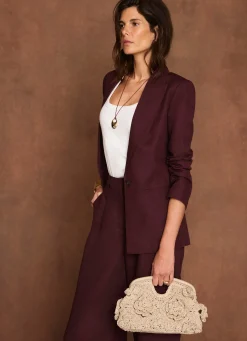 Discount Linen Blend Single Breasted Blazer Jackets