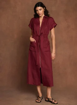 Outlet Linen Midi Shirt Dress Summer Dresses|Midi Dresses