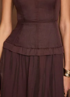 Best Burgundy Ramie Drop Waist Midi Dress Midi Dresses|Linen Dresses