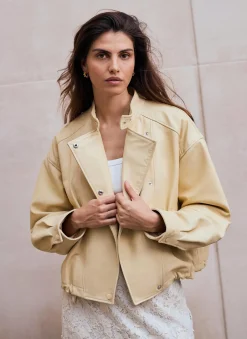 Online Butter Leather Cropped Pilot Bomber Jacket Jackets|Leather & Suede Jackets