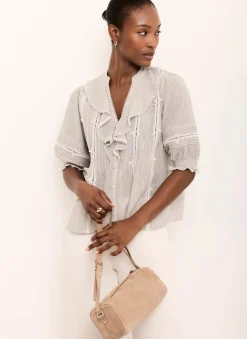 Cotton Stripe Ruffle Blouse Shirts & Blouses