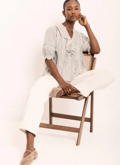 Cotton Stripe Ruffle Blouse Shirts & Blouses
