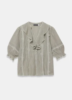 Cotton Stripe Ruffle Blouse Shirts & Blouses