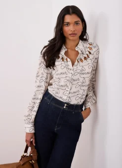 Clearance Amour Print Bow Shirt Shirts & Blouses