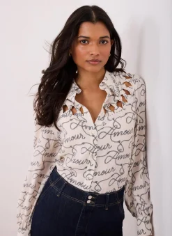Clearance Amour Print Bow Shirt Shirts & Blouses