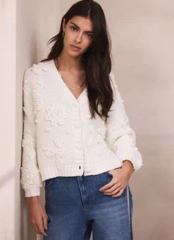 Cream Applique Flower Cardigan Cardigans|Jumpers & Cardigans