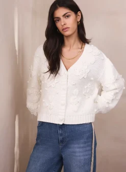 Cream Applique Flower Cardigan Cardigans|Jumpers & Cardigans