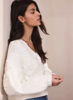 Cream Applique Flower Cardigan Cardigans|Jumpers & Cardigans