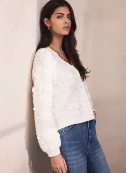 Cream Applique Flower Cardigan Cardigans|Jumpers & Cardigans