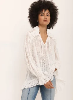 Broderie Trim Longline Blouse Shirts & Blouses