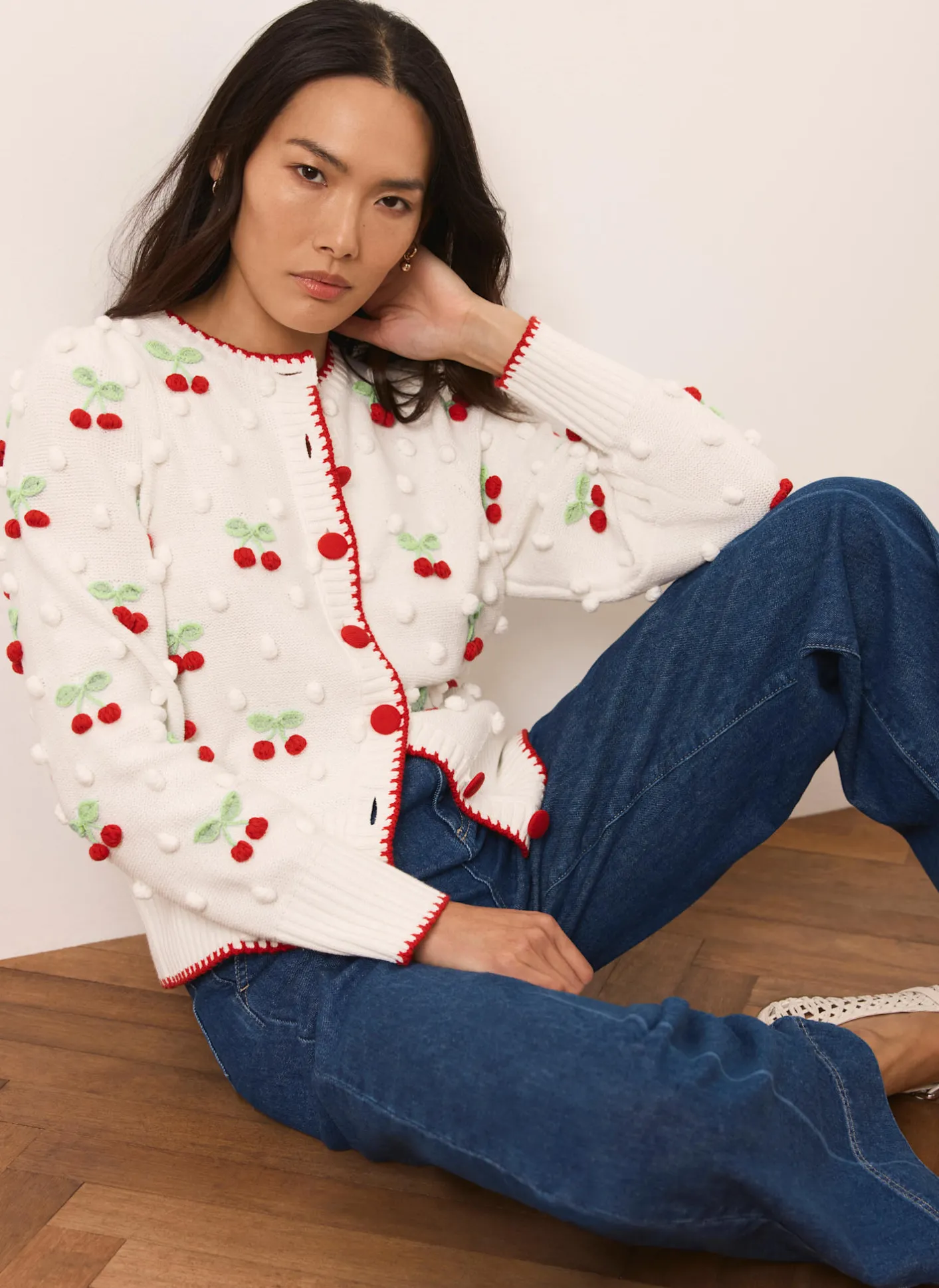 Best Cream Cherry Applique Knit Cardigan Cardigans|Jumpers & Cardigans