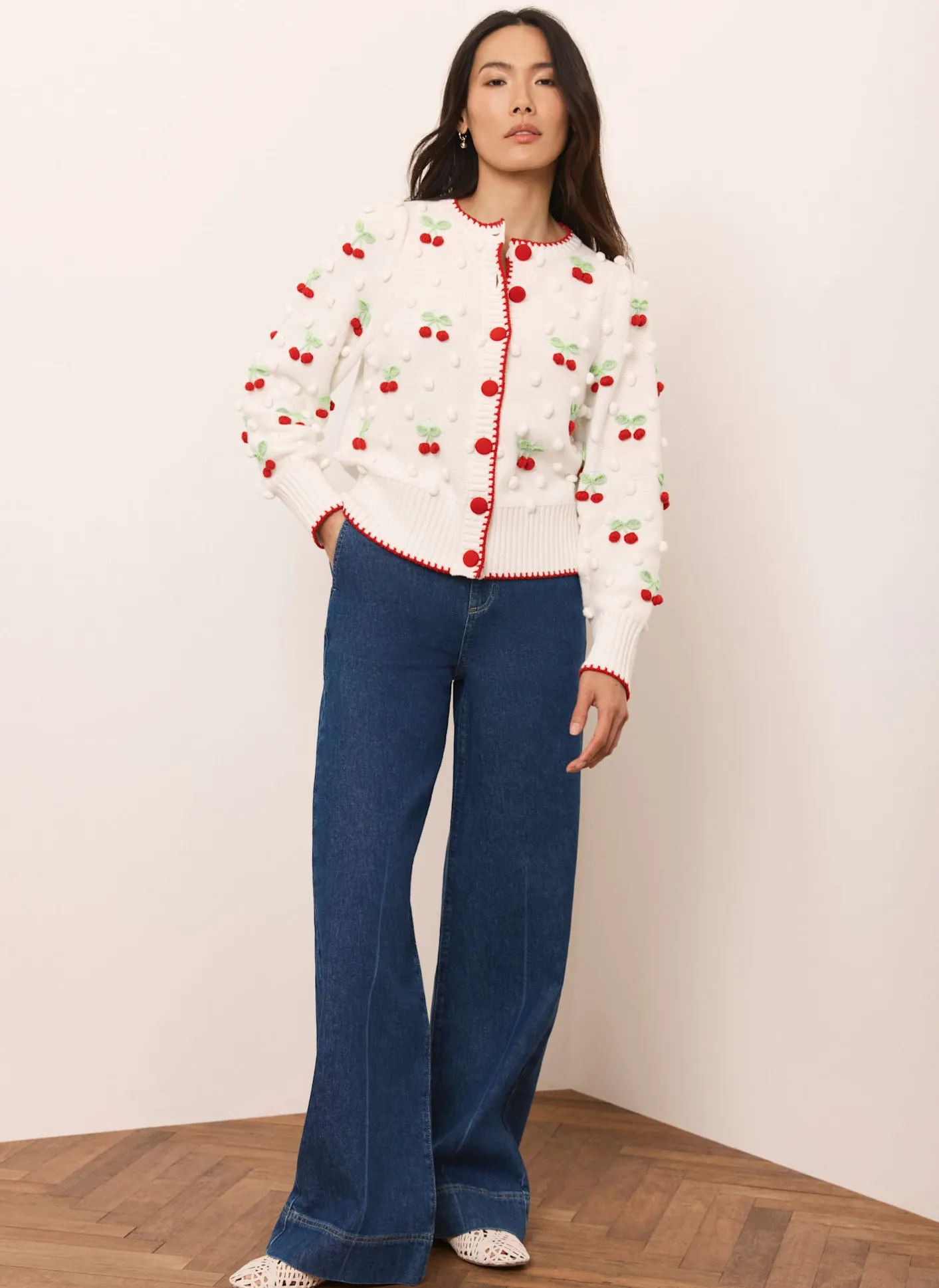 Best Cream Cherry Applique Knit Cardigan Cardigans|Jumpers & Cardigans
