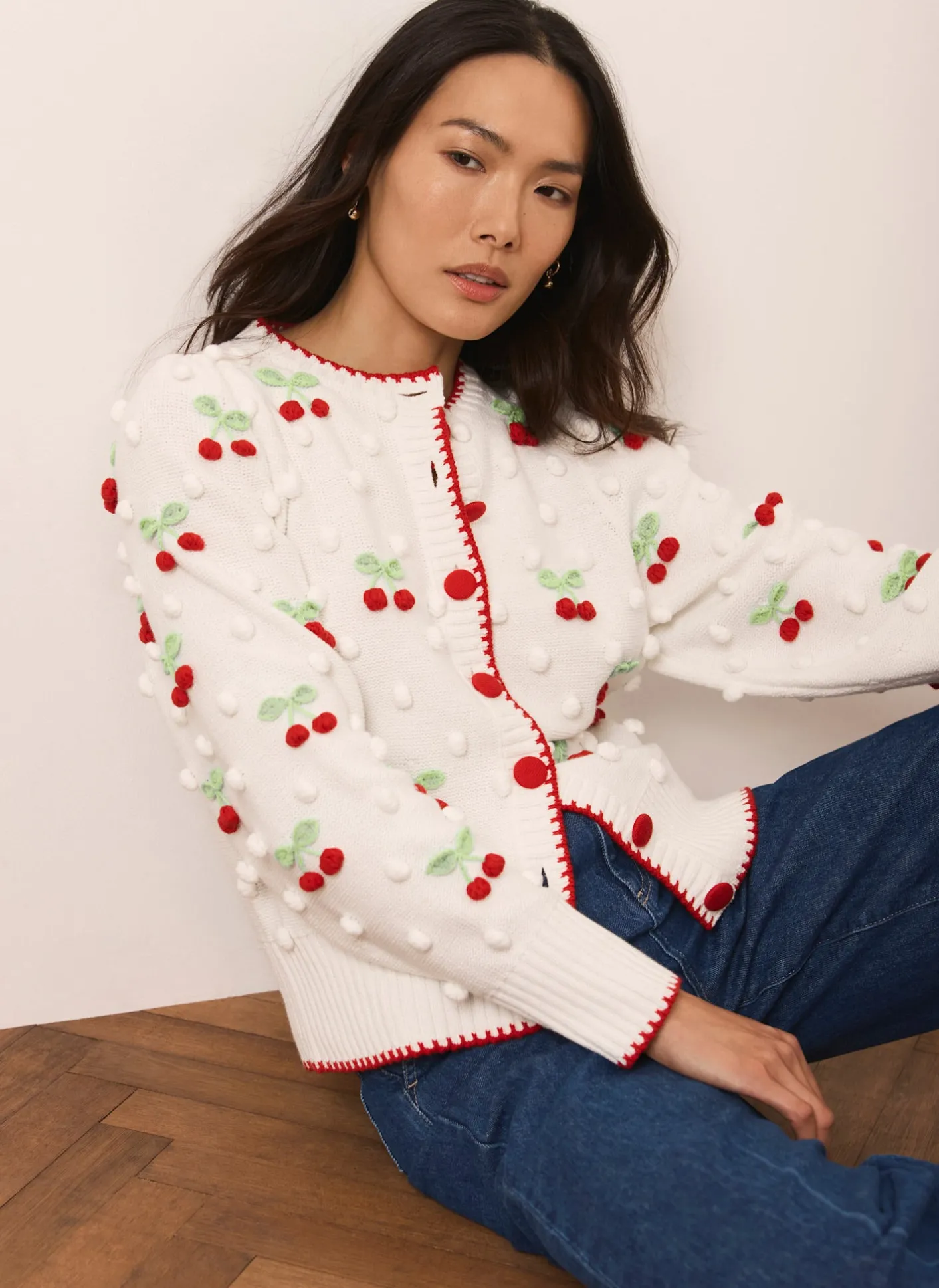 Best Cream Cherry Applique Knit Cardigan Cardigans|Jumpers & Cardigans