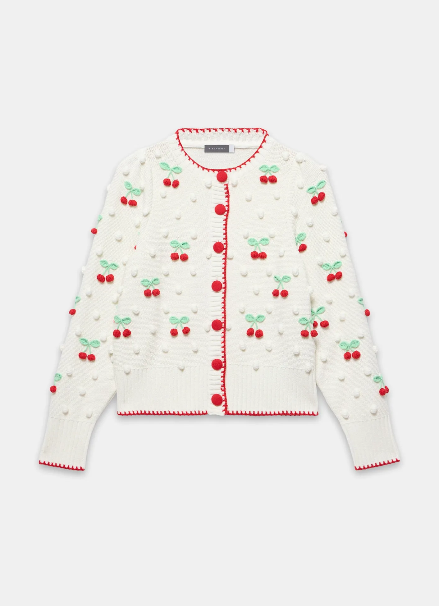 Best Cream Cherry Applique Knit Cardigan Cardigans|Jumpers & Cardigans
