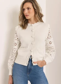 Sale Cream Cotton Blend Crochet Cardigan Cardigans|Crochet