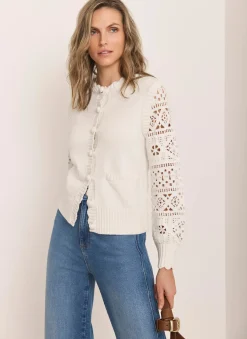 Sale Cream Cotton Blend Crochet Cardigan Cardigans|Crochet