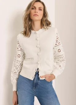 Sale Cream Cotton Blend Crochet Cardigan Cardigans|Crochet