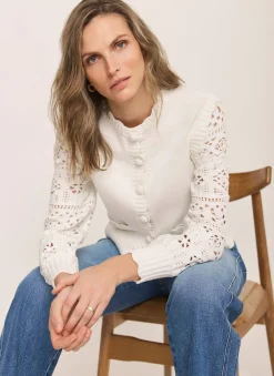 Sale Cream Cotton Blend Crochet Cardigan Cardigans|Crochet