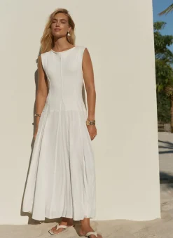 Sale Cream Cotton Blend Drop Waist Maxi Dress Summer Dresses|Maxi Dresses
