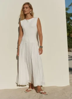 Sale Cream Cotton Blend Drop Waist Maxi Dress Summer Dresses|Maxi Dresses