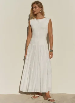 Sale Cream Cotton Blend Drop Waist Maxi Dress Summer Dresses|Maxi Dresses