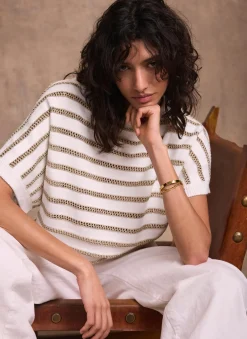 Online Cream Cotton Blend Metallic Stripe Top Jumpers|Jumpers & Cardigans